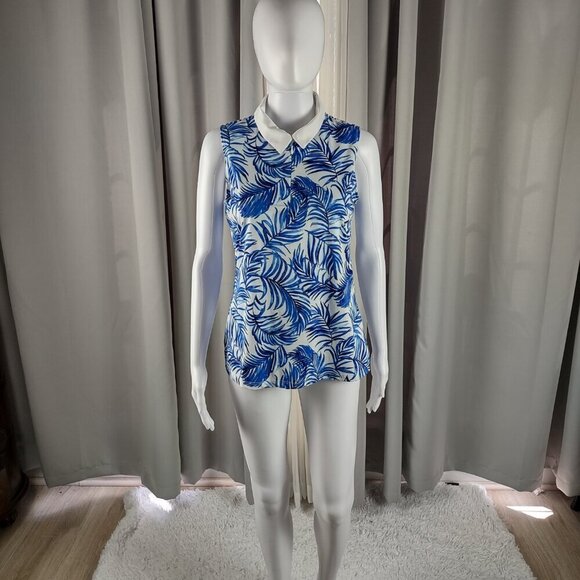 Tommy Bahama Golf Active Sleeveless Polo in Sea Palm Blue & White Size M - Picture 2 of 11